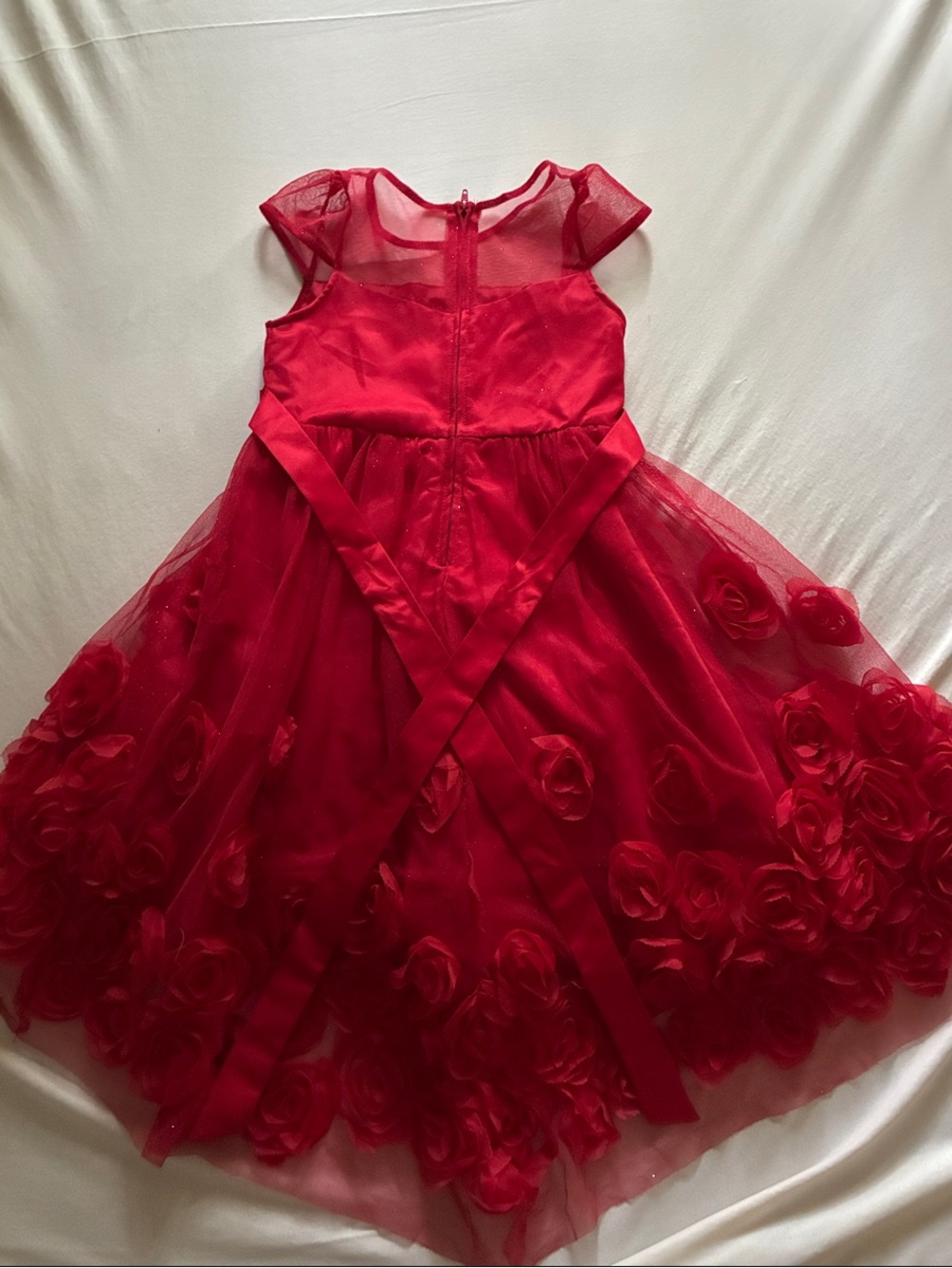 Rare Editions Red Floral Tulle Dress with Bow 5T quinceanera dress - Picture 4 of 4